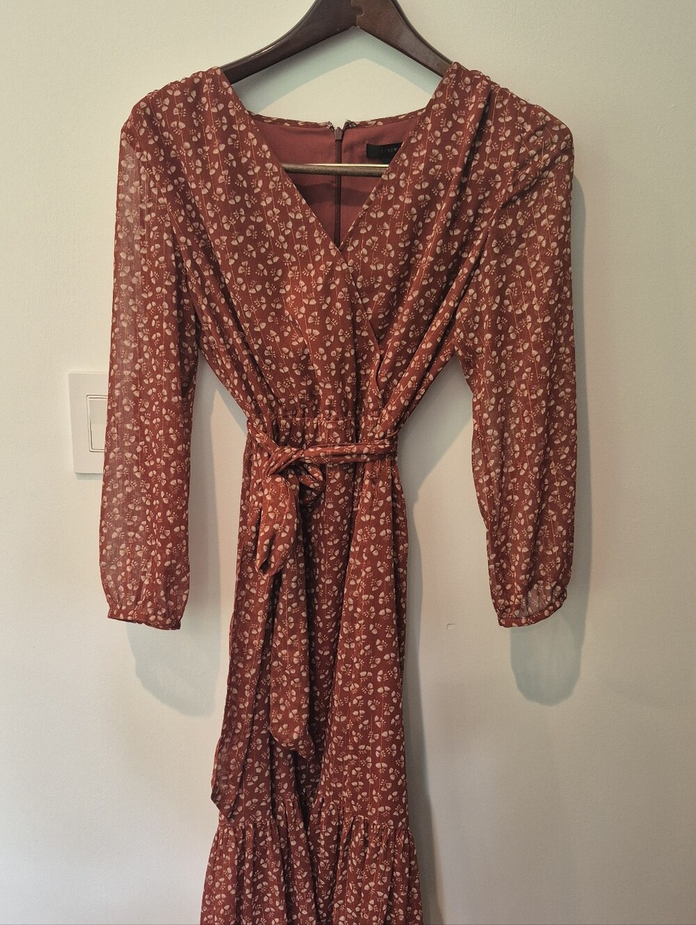 J. Crew Terracotta Floral Wrap Maxi Dress